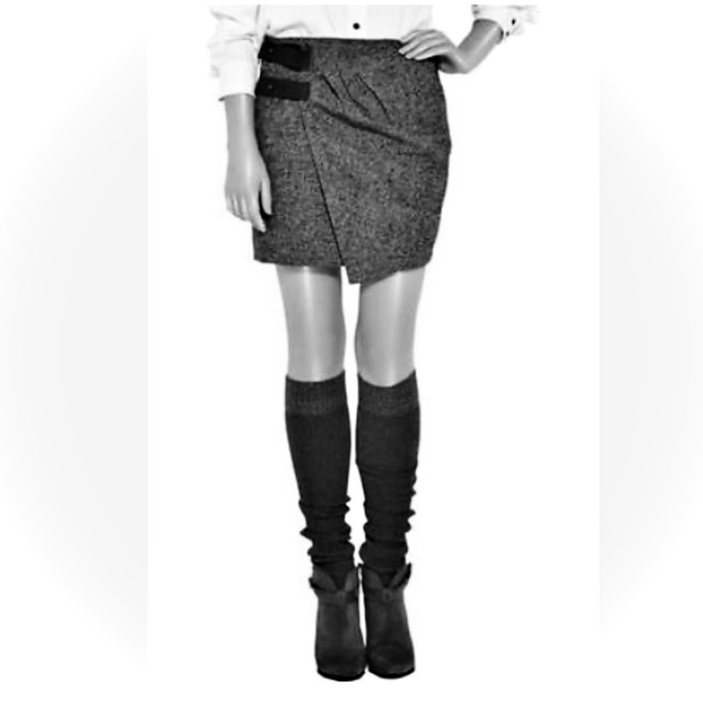 RAG & BONE | 2 | Maroon Leather Suede Wool Tweed Plaid Wrap Lined Mini Skirt